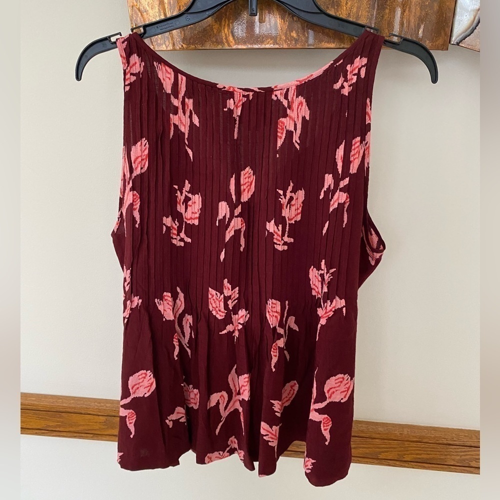 Anthropologie Maeve Soana Swing Tank Burgundy & Pink Flowy Boho Style Size 12 - Picture 3 of 6